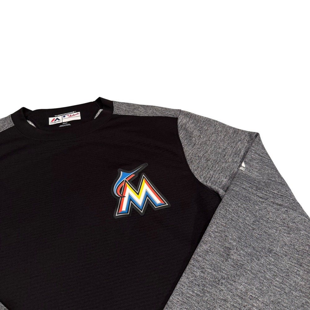 Majestic Miami Marlins Therma Base Authentic Crewneck Pullover Mens Medium Shirt - Picture 2 of 9